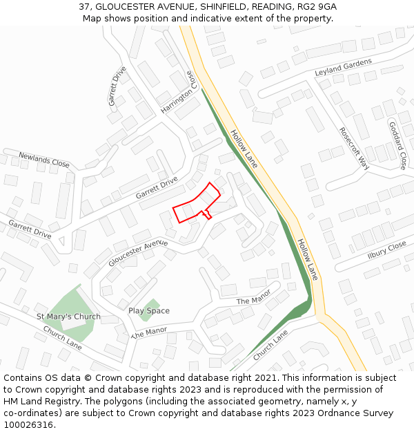 37, GLOUCESTER AVENUE, SHINFIELD, READING, RG2 9GA: Location map and indicative extent of plot