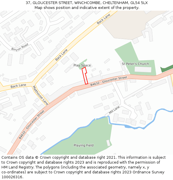 37, GLOUCESTER STREET, WINCHCOMBE, CHELTENHAM, GL54 5LX: Location map and indicative extent of plot