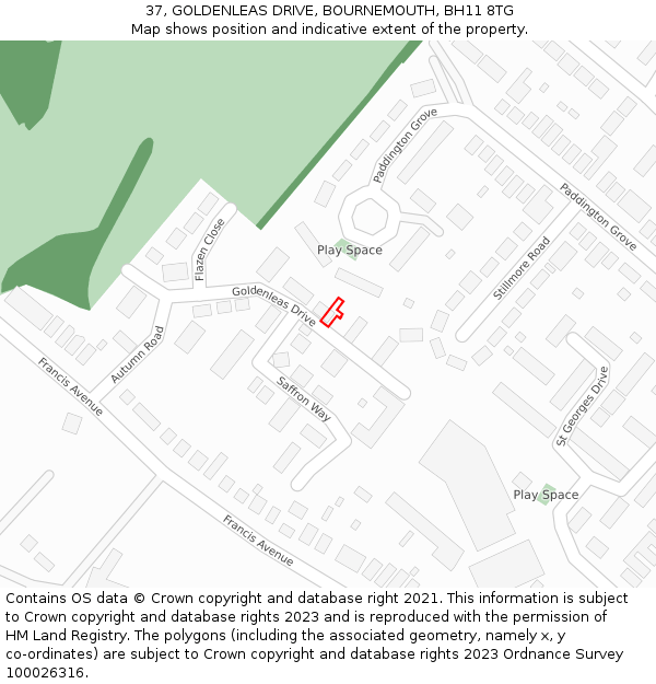 37, GOLDENLEAS DRIVE, BOURNEMOUTH, BH11 8TG: Location map and indicative extent of plot