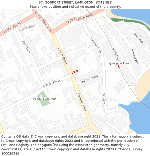 37, GOSPORT STREET, LYMINGTON, SO41 9BB: Location map and indicative extent of plot