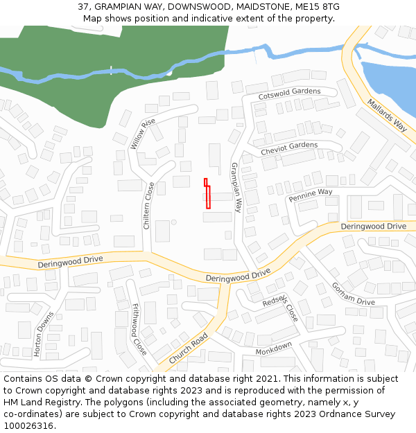 37, GRAMPIAN WAY, DOWNSWOOD, MAIDSTONE, ME15 8TG: Location map and indicative extent of plot
