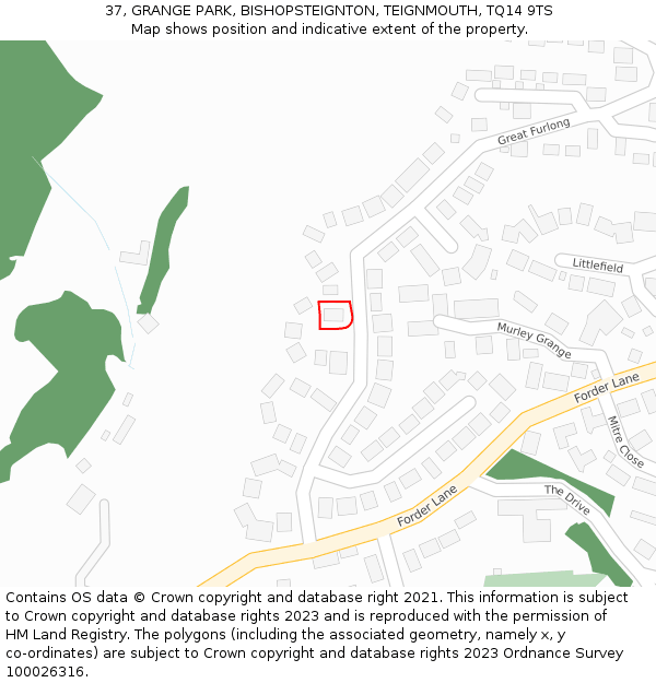 37, GRANGE PARK, BISHOPSTEIGNTON, TEIGNMOUTH, TQ14 9TS: Location map and indicative extent of plot