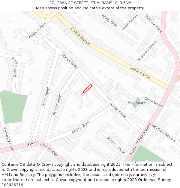 37, GRANGE STREET, ST ALBANS, AL3 5NA: Location map and indicative extent of plot