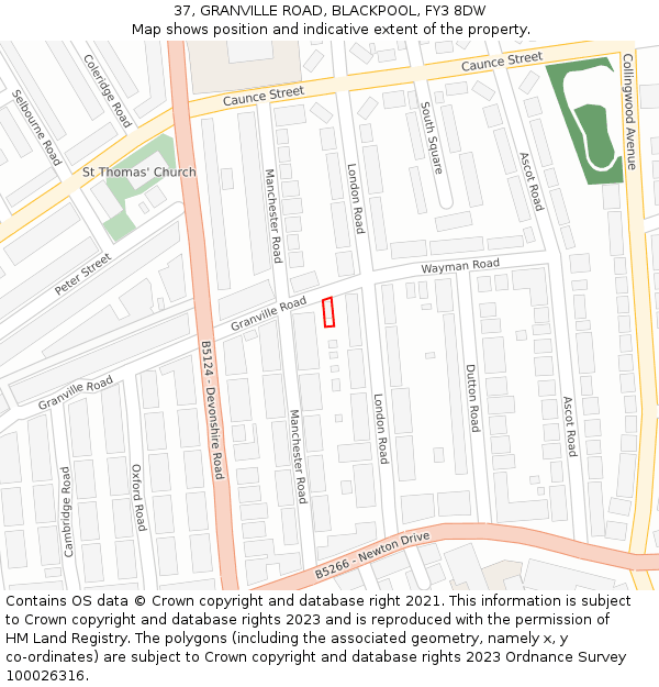 37, GRANVILLE ROAD, BLACKPOOL, FY3 8DW: Location map and indicative extent of plot