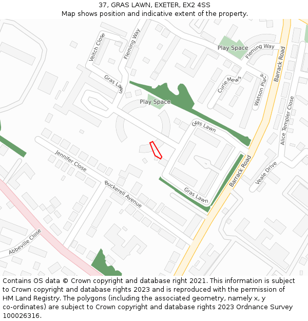 37, GRAS LAWN, EXETER, EX2 4SS: Location map and indicative extent of plot