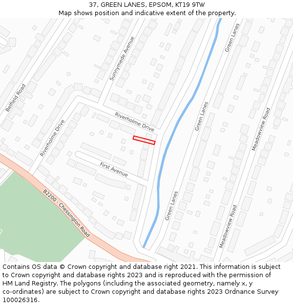 37, GREEN LANES, EPSOM, KT19 9TW: Location map and indicative extent of plot