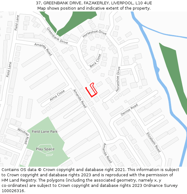 37, GREENBANK DRIVE, FAZAKERLEY, LIVERPOOL, L10 4UE: Location map and indicative extent of plot