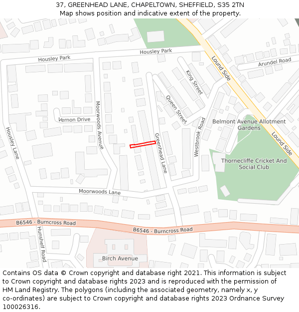 37, GREENHEAD LANE, CHAPELTOWN, SHEFFIELD, S35 2TN: Location map and indicative extent of plot