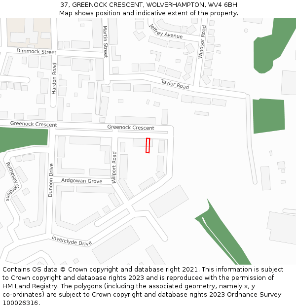 37, GREENOCK CRESCENT, WOLVERHAMPTON, WV4 6BH: Location map and indicative extent of plot