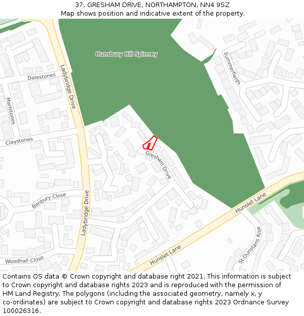 37, GRESHAM DRIVE, NORTHAMPTON, NN4 9SZ: Location map and indicative extent of plot
