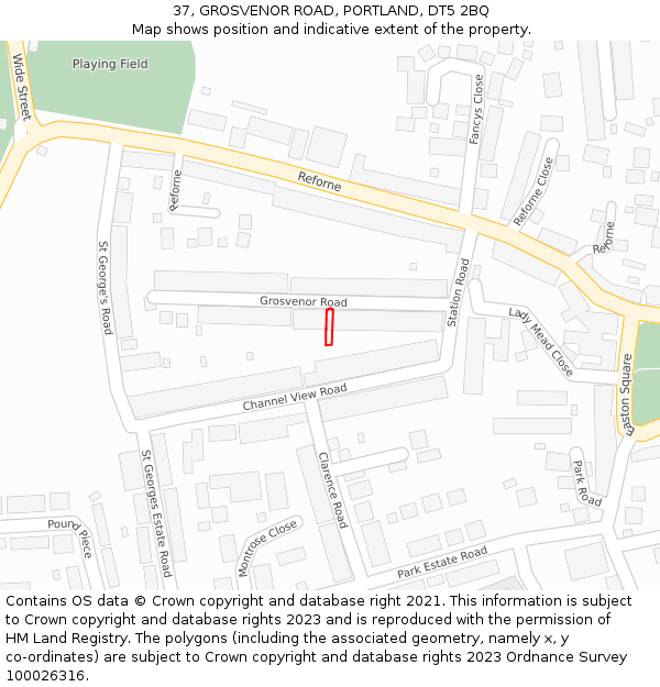 37, GROSVENOR ROAD, PORTLAND, DT5 2BQ: Location map and indicative extent of plot