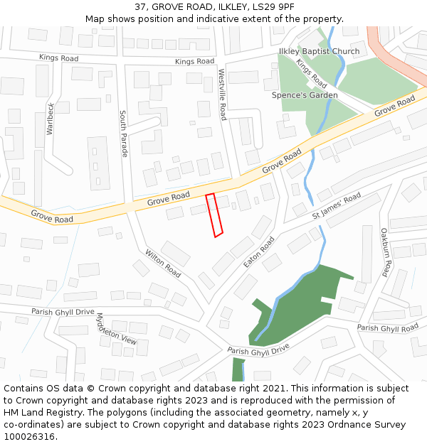 37, GROVE ROAD, ILKLEY, LS29 9PF: Location map and indicative extent of plot