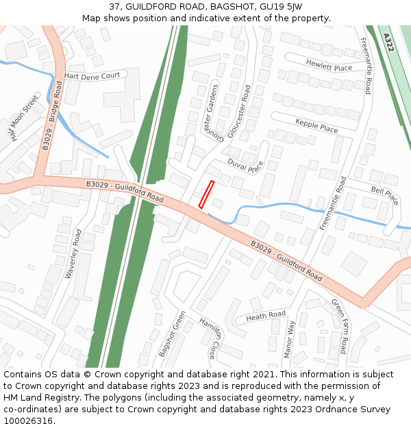 37, GUILDFORD ROAD, BAGSHOT, GU19 5JW: Location map and indicative extent of plot