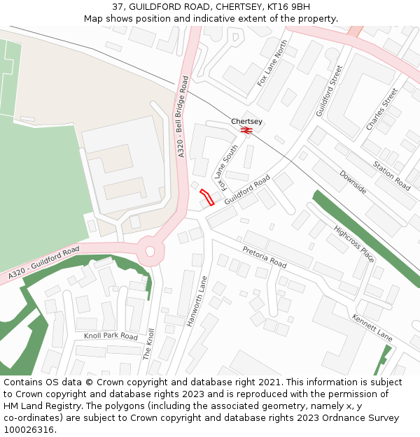 37, GUILDFORD ROAD, CHERTSEY, KT16 9BH: Location map and indicative extent of plot