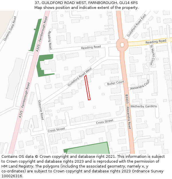 37, GUILDFORD ROAD WEST, FARNBOROUGH, GU14 6PS: Location map and indicative extent of plot
