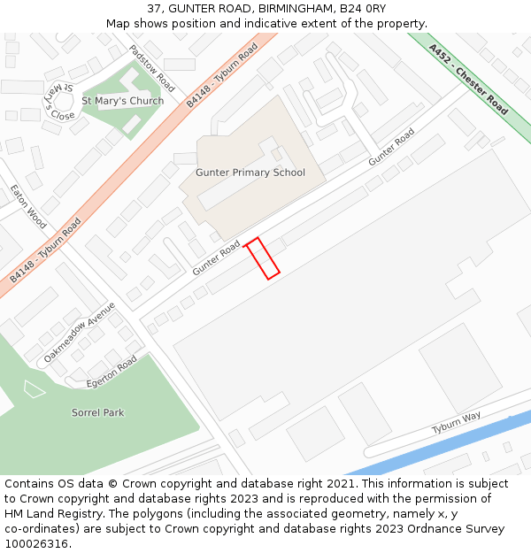 37, GUNTER ROAD, BIRMINGHAM, B24 0RY: Location map and indicative extent of plot