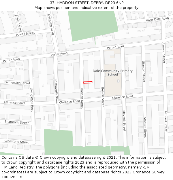 37, HADDON STREET, DERBY, DE23 6NP: Location map and indicative extent of plot