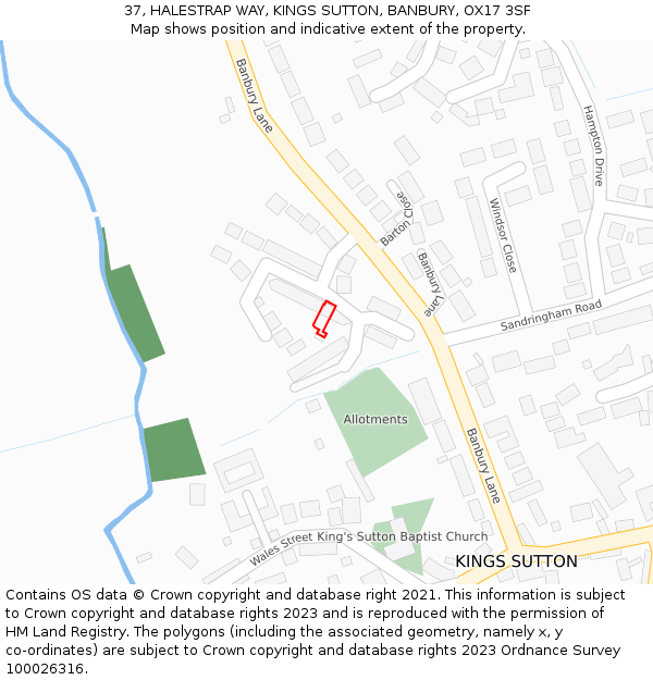 37, HALESTRAP WAY, KINGS SUTTON, BANBURY, OX17 3SF: Location map and indicative extent of plot
