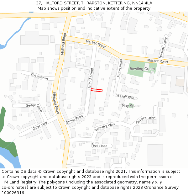 37, HALFORD STREET, THRAPSTON, KETTERING, NN14 4LA: Location map and indicative extent of plot