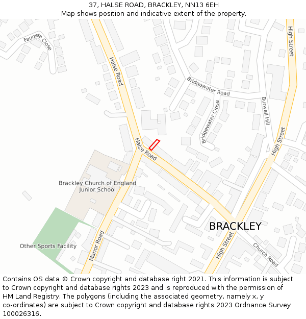 37, HALSE ROAD, BRACKLEY, NN13 6EH: Location map and indicative extent of plot