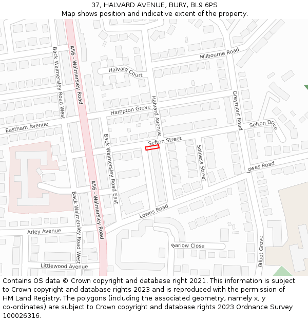 37, HALVARD AVENUE, BURY, BL9 6PS: Location map and indicative extent of plot