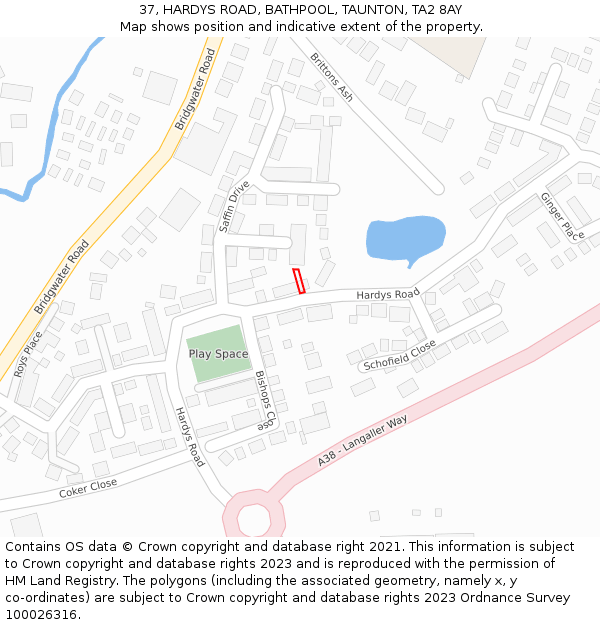 37, HARDYS ROAD, BATHPOOL, TAUNTON, TA2 8AY: Location map and indicative extent of plot