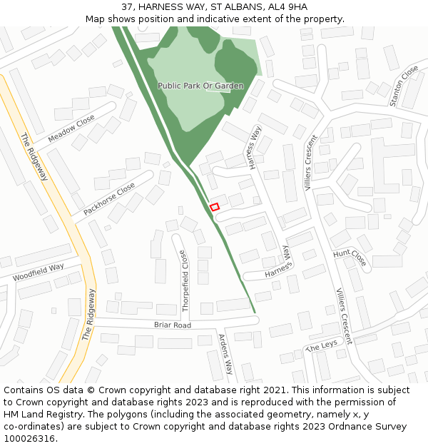 37, HARNESS WAY, ST ALBANS, AL4 9HA: Location map and indicative extent of plot