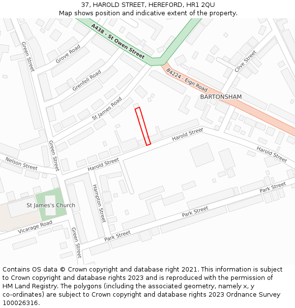37, HAROLD STREET, HEREFORD, HR1 2QU: Location map and indicative extent of plot