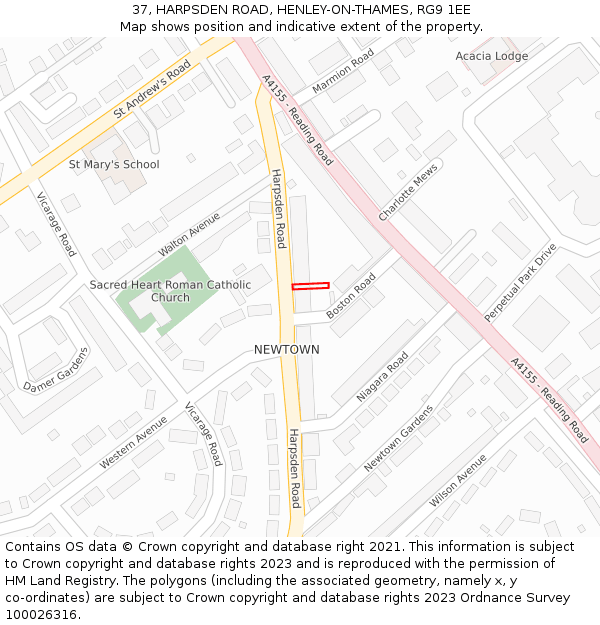 37, HARPSDEN ROAD, HENLEY-ON-THAMES, RG9 1EE: Location map and indicative extent of plot