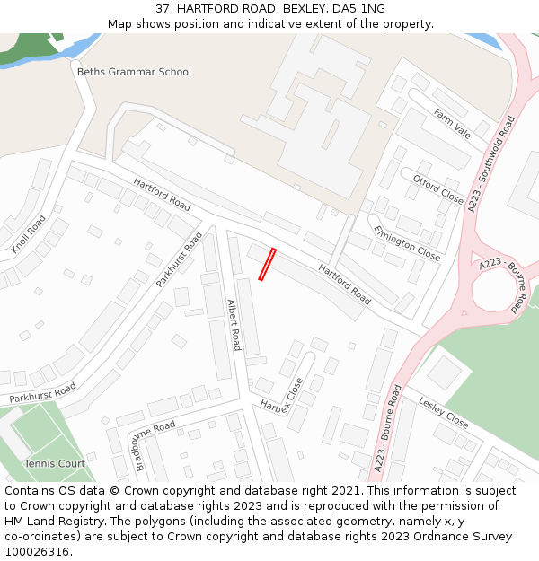 37, HARTFORD ROAD, BEXLEY, DA5 1NG: Location map and indicative extent of plot