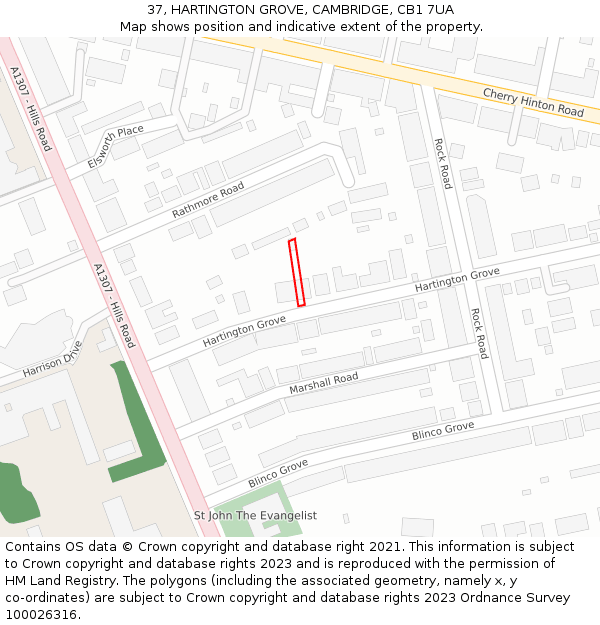 37, HARTINGTON GROVE, CAMBRIDGE, CB1 7UA: Location map and indicative extent of plot