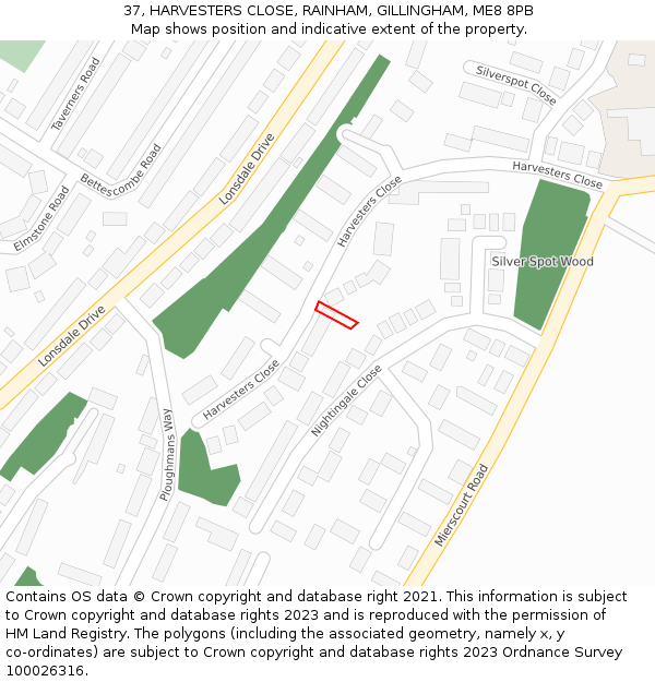 37, HARVESTERS CLOSE, RAINHAM, GILLINGHAM, ME8 8PB: Location map and indicative extent of plot