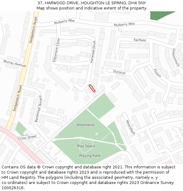 37, HARWOOD DRIVE, HOUGHTON LE SPRING, DH4 5NY: Location map and indicative extent of plot