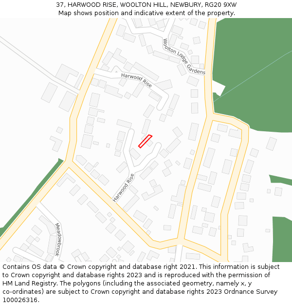 37, HARWOOD RISE, WOOLTON HILL, NEWBURY, RG20 9XW: Location map and indicative extent of plot