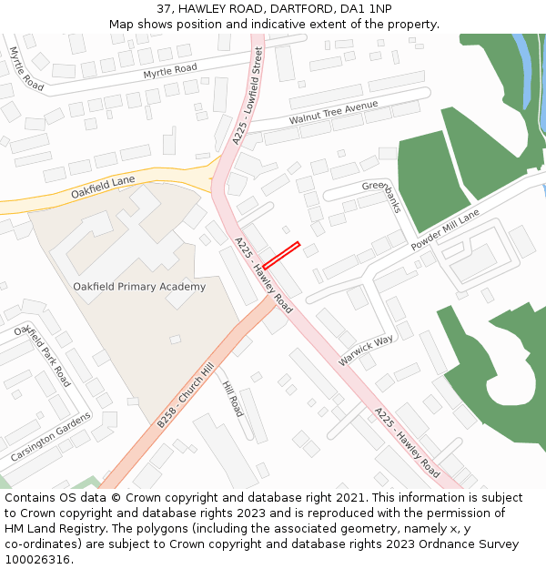 37, HAWLEY ROAD, DARTFORD, DA1 1NP: Location map and indicative extent of plot