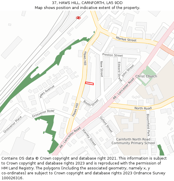 37, HAWS HILL, CARNFORTH, LA5 9DD: Location map and indicative extent of plot