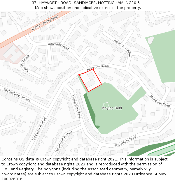 37, HAYWORTH ROAD, SANDIACRE, NOTTINGHAM, NG10 5LL: Location map and indicative extent of plot