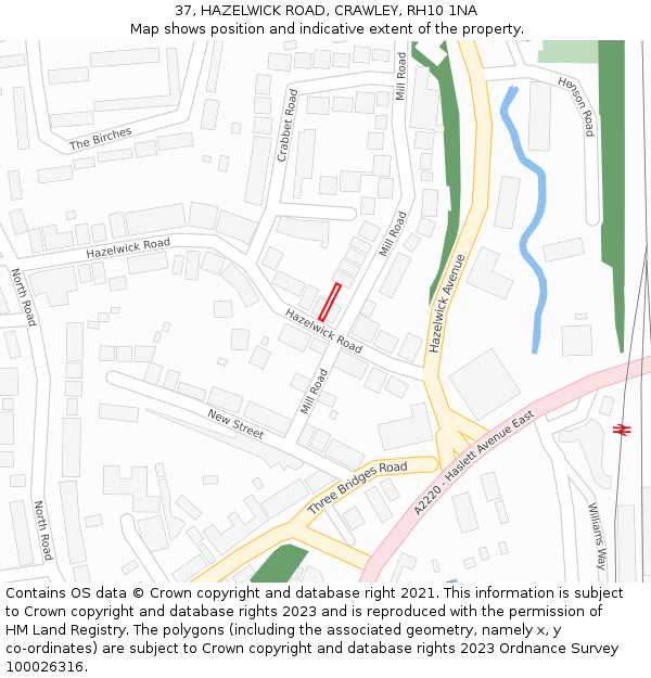37, HAZELWICK ROAD, CRAWLEY, RH10 1NA: Location map and indicative extent of plot