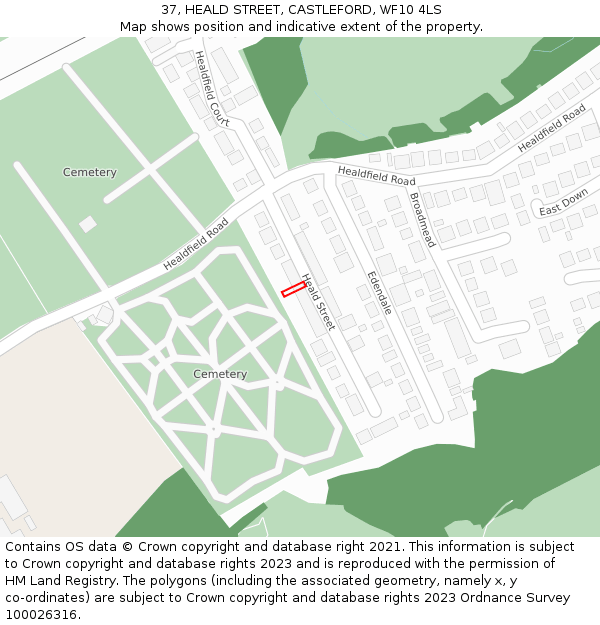 37, HEALD STREET, CASTLEFORD, WF10 4LS: Location map and indicative extent of plot