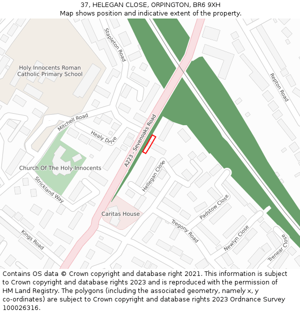37, HELEGAN CLOSE, ORPINGTON, BR6 9XH: Location map and indicative extent of plot
