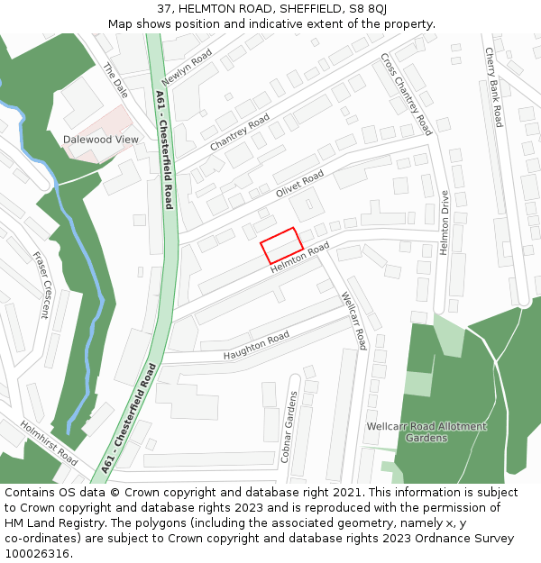 37, HELMTON ROAD, SHEFFIELD, S8 8QJ: Location map and indicative extent of plot