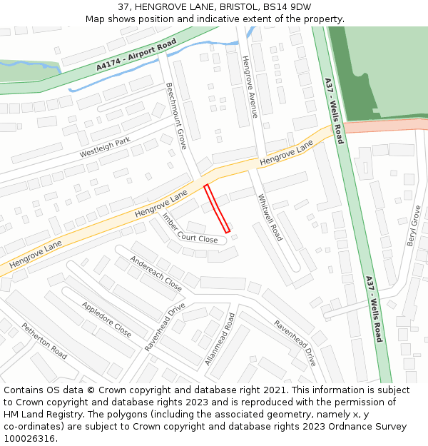 37, HENGROVE LANE, BRISTOL, BS14 9DW: Location map and indicative extent of plot