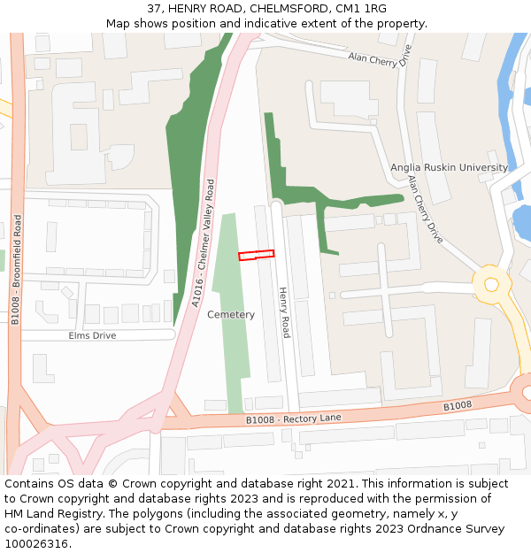 37, HENRY ROAD, CHELMSFORD, CM1 1RG: Location map and indicative extent of plot