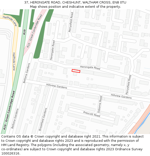 37, HERONGATE ROAD, CHESHUNT, WALTHAM CROSS, EN8 0TU: Location map and indicative extent of plot