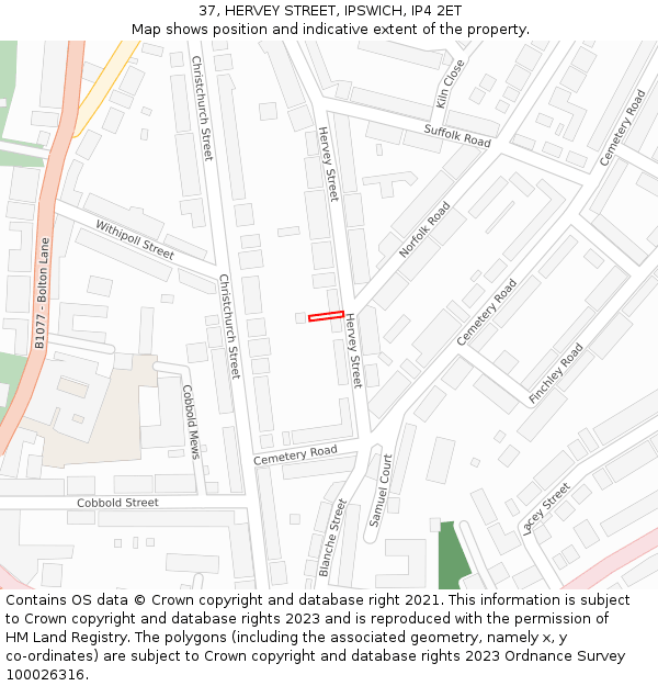 37, HERVEY STREET, IPSWICH, IP4 2ET: Location map and indicative extent of plot