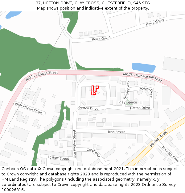 37, HETTON DRIVE, CLAY CROSS, CHESTERFIELD, S45 9TG: Location map and indicative extent of plot