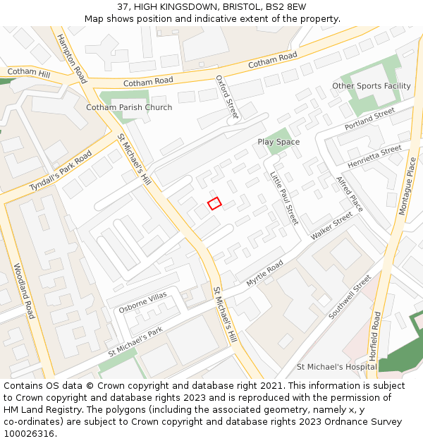 37, HIGH KINGSDOWN, BRISTOL, BS2 8EW: Location map and indicative extent of plot