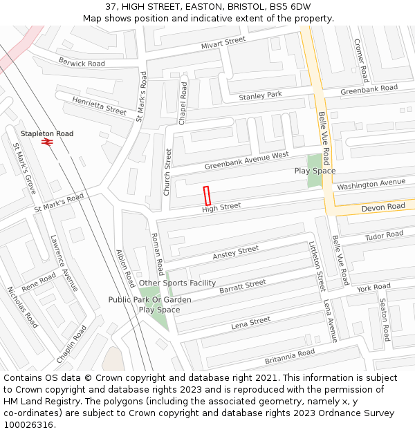 37, HIGH STREET, EASTON, BRISTOL, BS5 6DW: Location map and indicative extent of plot