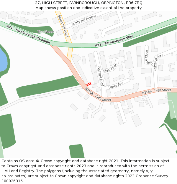 37, HIGH STREET, FARNBOROUGH, ORPINGTON, BR6 7BQ: Location map and indicative extent of plot