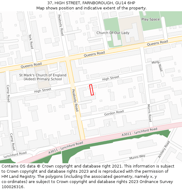 37, HIGH STREET, FARNBOROUGH, GU14 6HP: Location map and indicative extent of plot